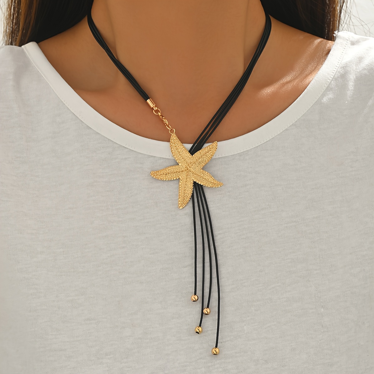 Women's Bohemian Pendant Necklace, Heart & Starfish Design
